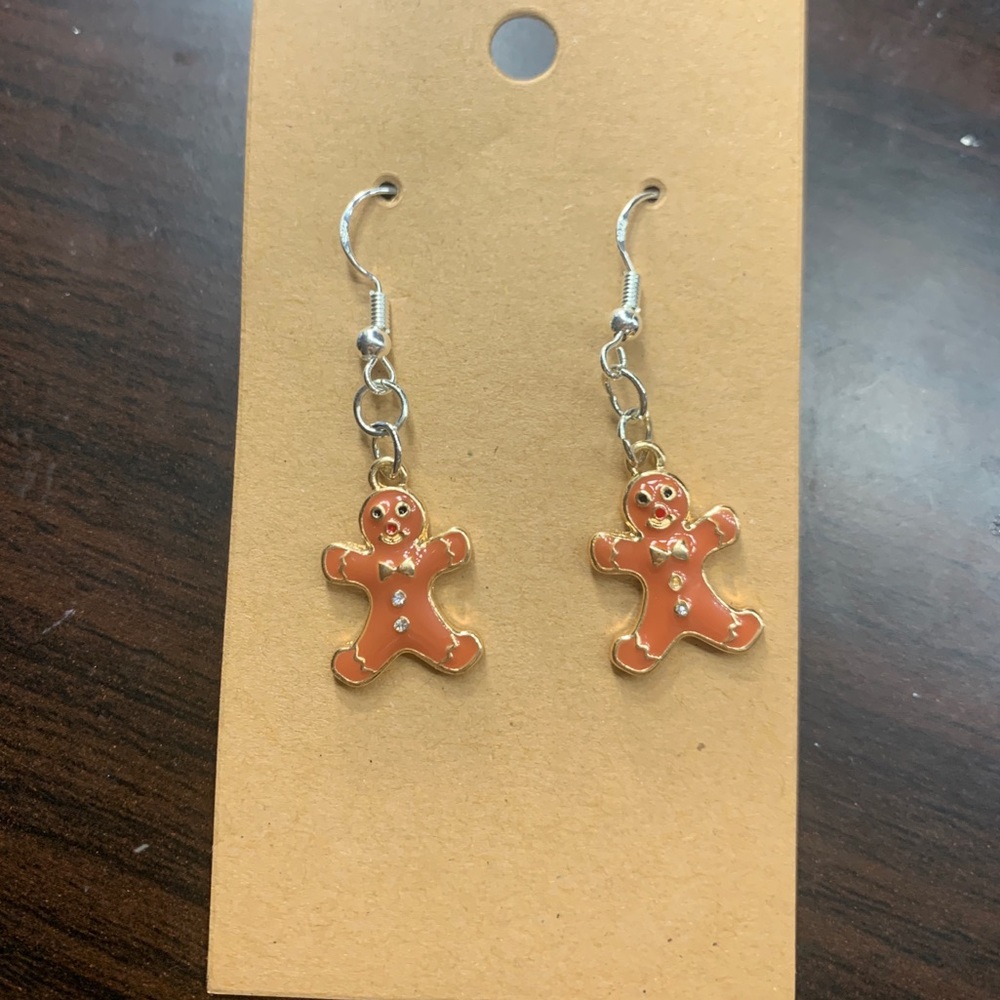 Silver dangle gingerbread earrings